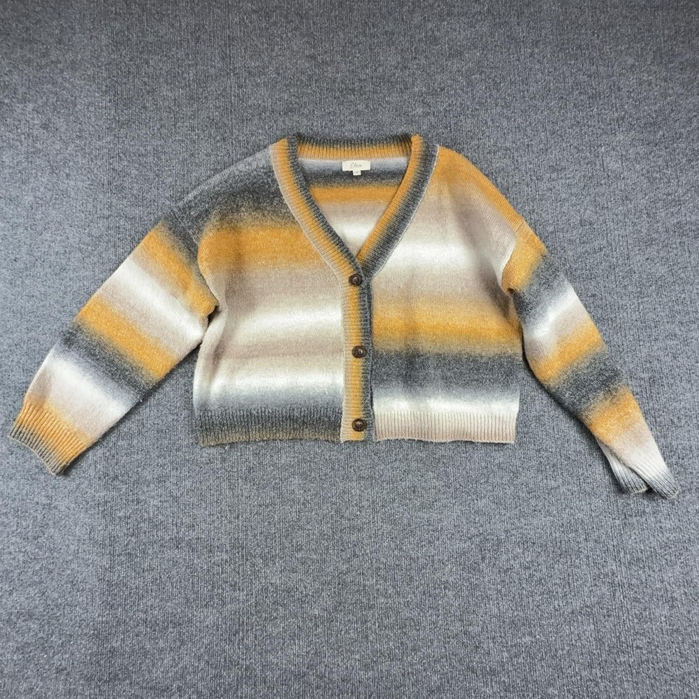 Elan Cardigan Sweater Womens Medium Multicolor Striped V Neck Knit SWD11326